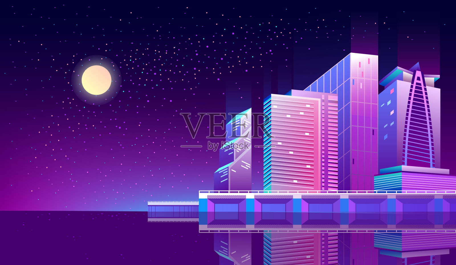 矢量背景与夜间城市霓虹灯插画图片素材