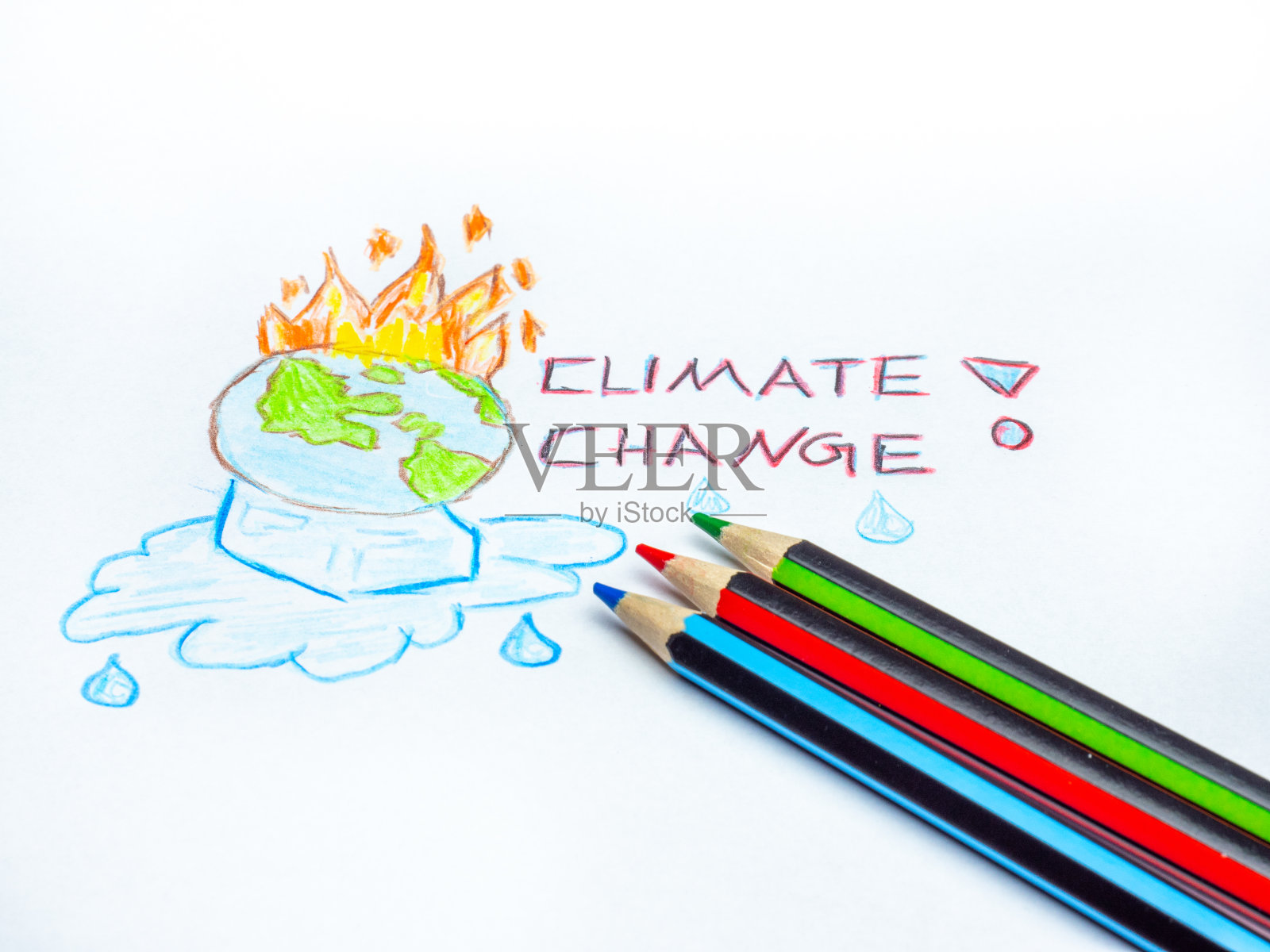 气候变化用火和冰块描绘了地球插画图片素材