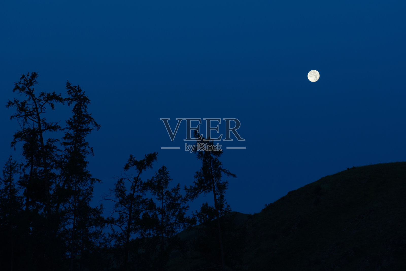 明亮的满月映衬着蓝色的夜空照片摄影图片