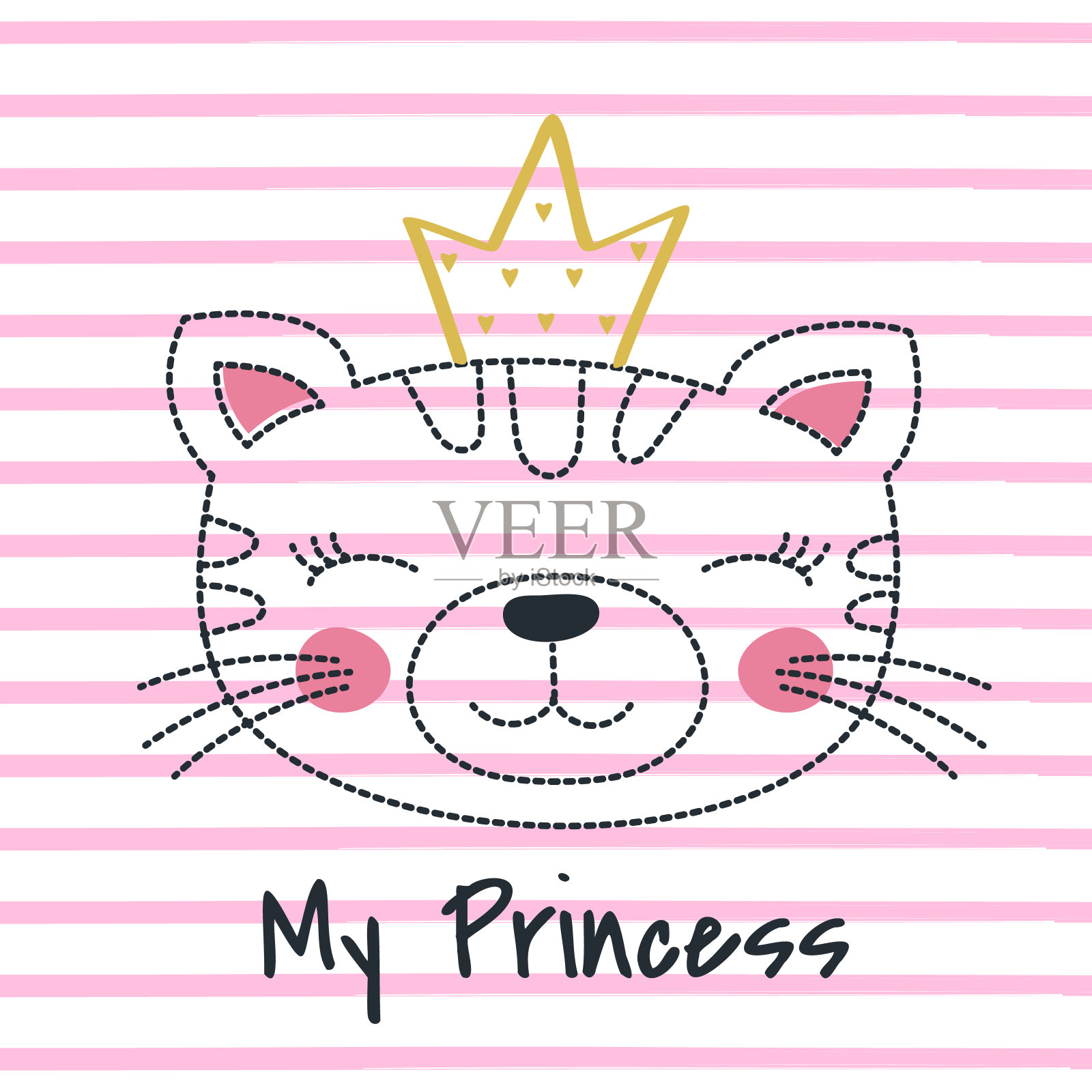可爱的卡通猫女孩公主。贺卡。插画图片素材