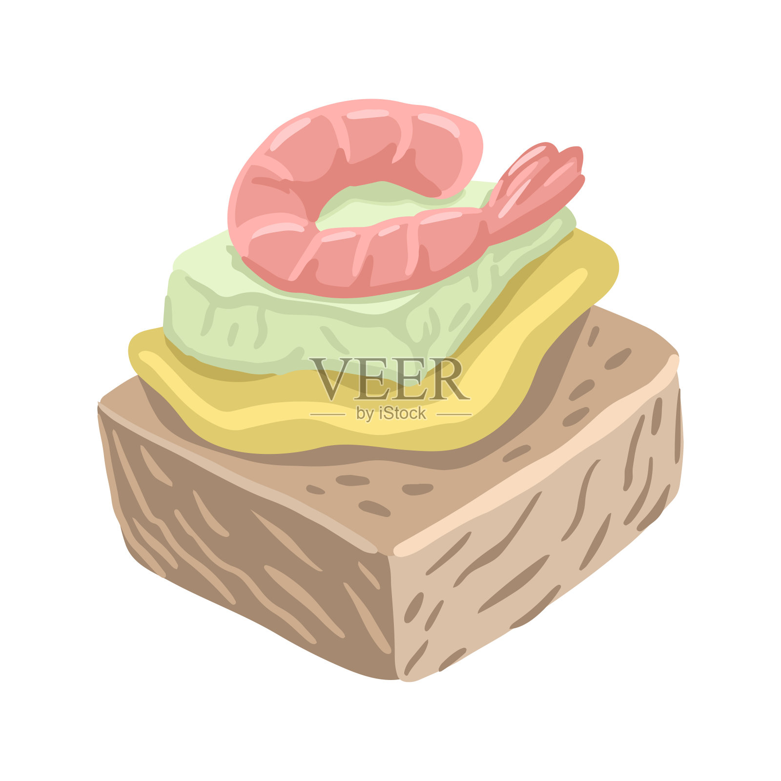 小菜加虾，一个小三明治。向量孤立的插图。设计元素图片
