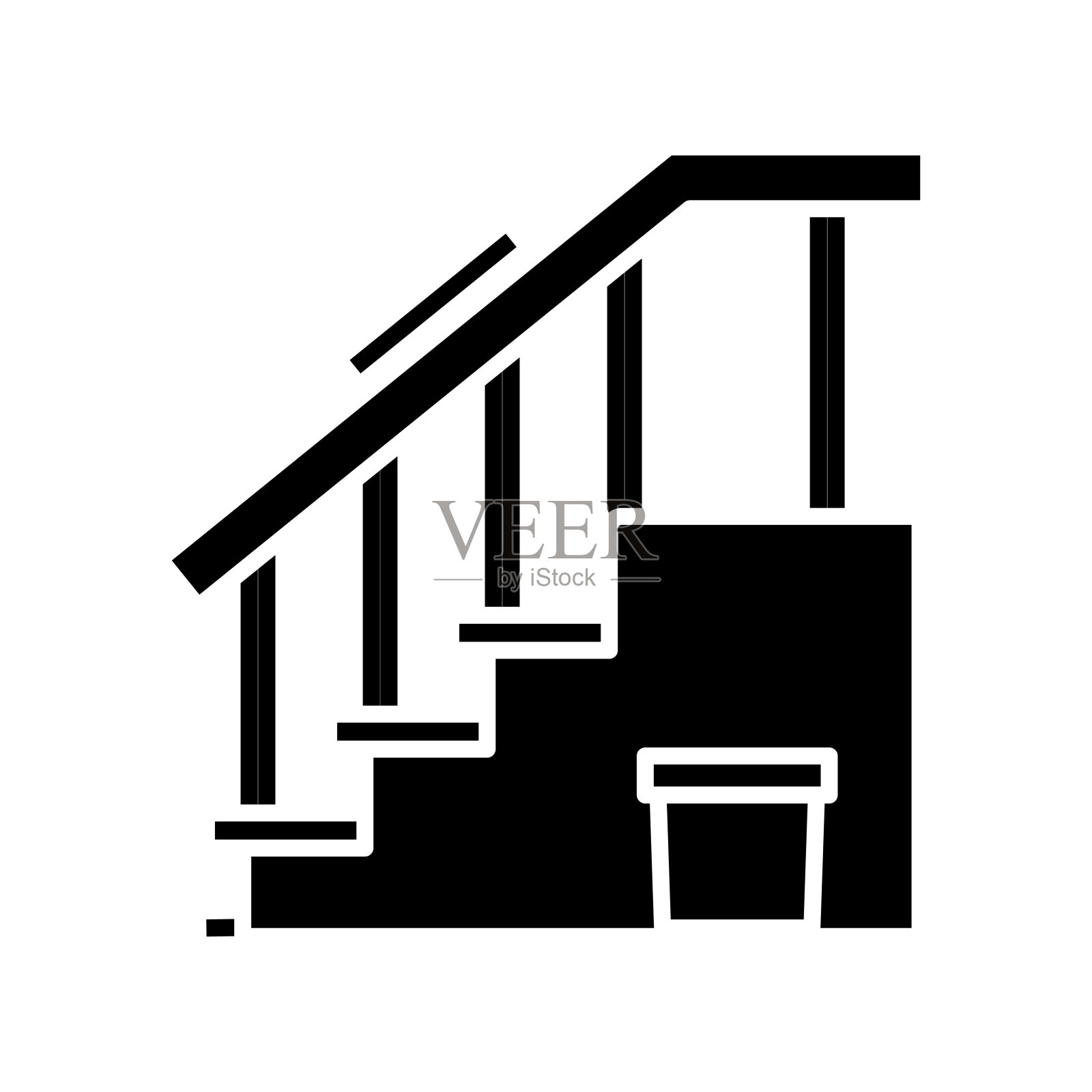 房间楼梯黑色图标，概念插图，矢量平面符号，象形符号图标素材