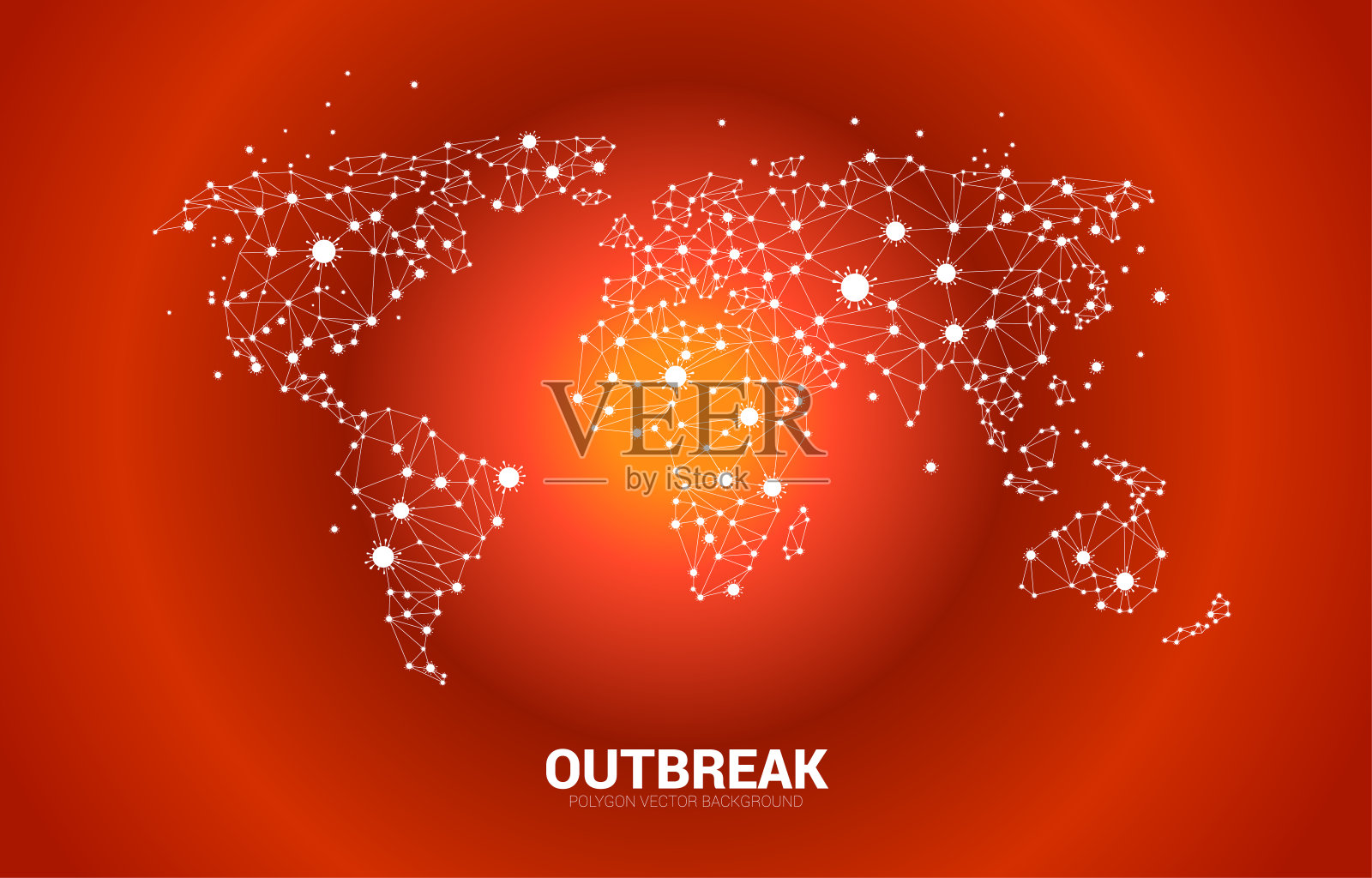 covid-19病毒形状和冠状病毒背景粒子世界地图。插画图片素材
