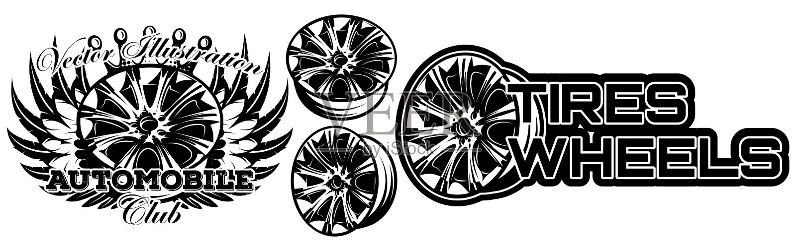 矢量单色插图的车轮汽车驱动插画图片素材