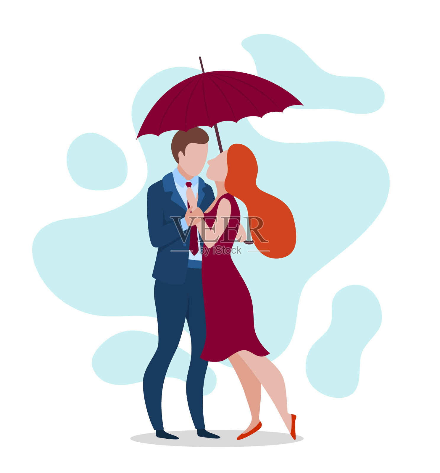 卡通色彩人物人物幸福夫妇和伞的概念。向量设计元素图片