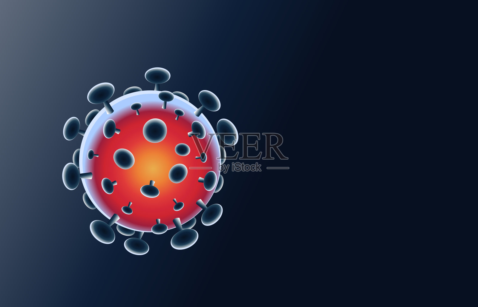 摘要病毒微生物在蓝色背景与空间。插画图片素材