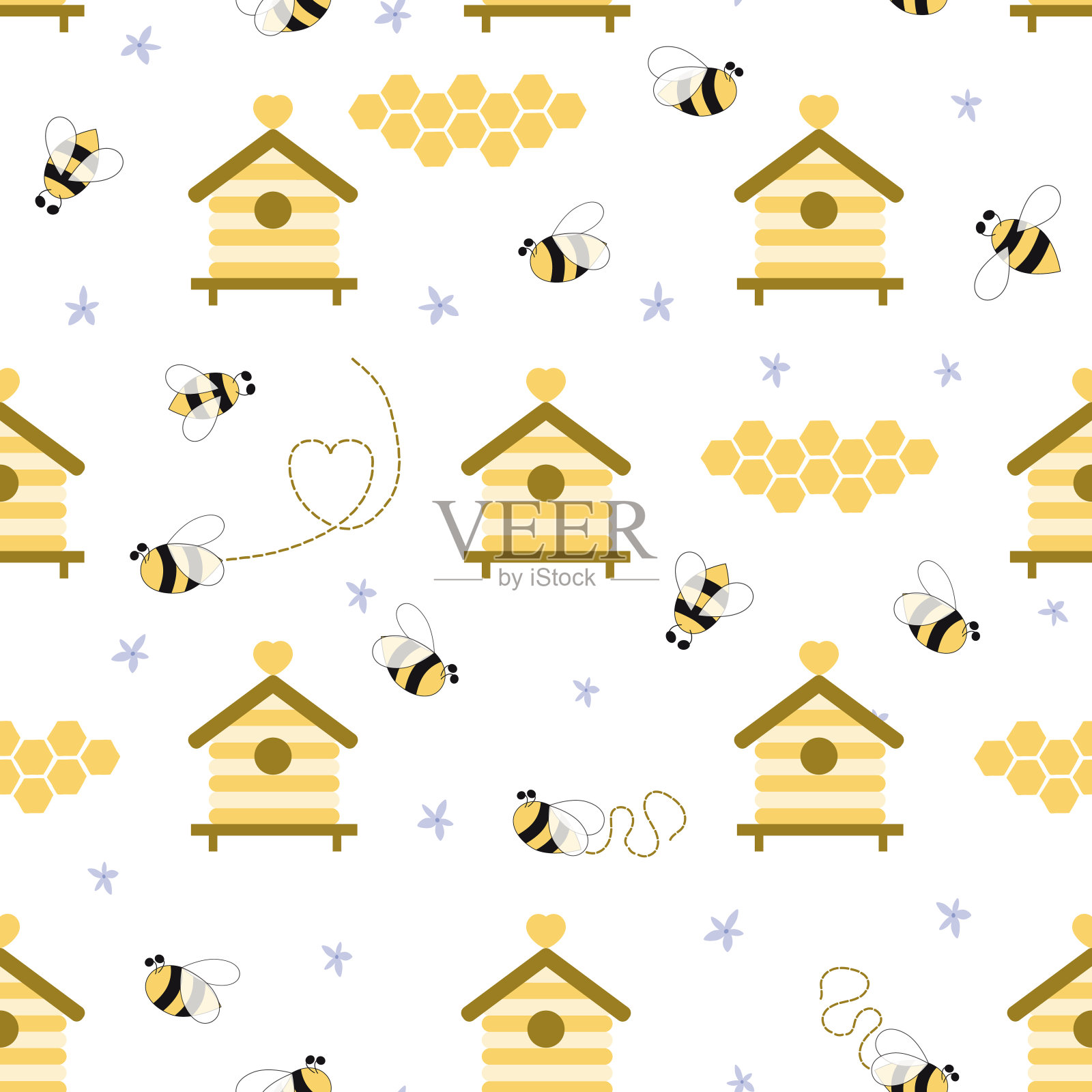养蜂无缝图案蜂房蜂箱背景有机蜂蜜产品壁纸矢量插画图片素材