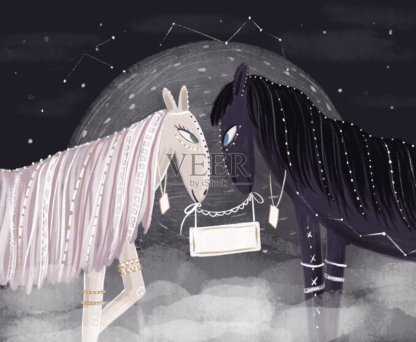 黑色和白色的爱马的背景插画图片素材