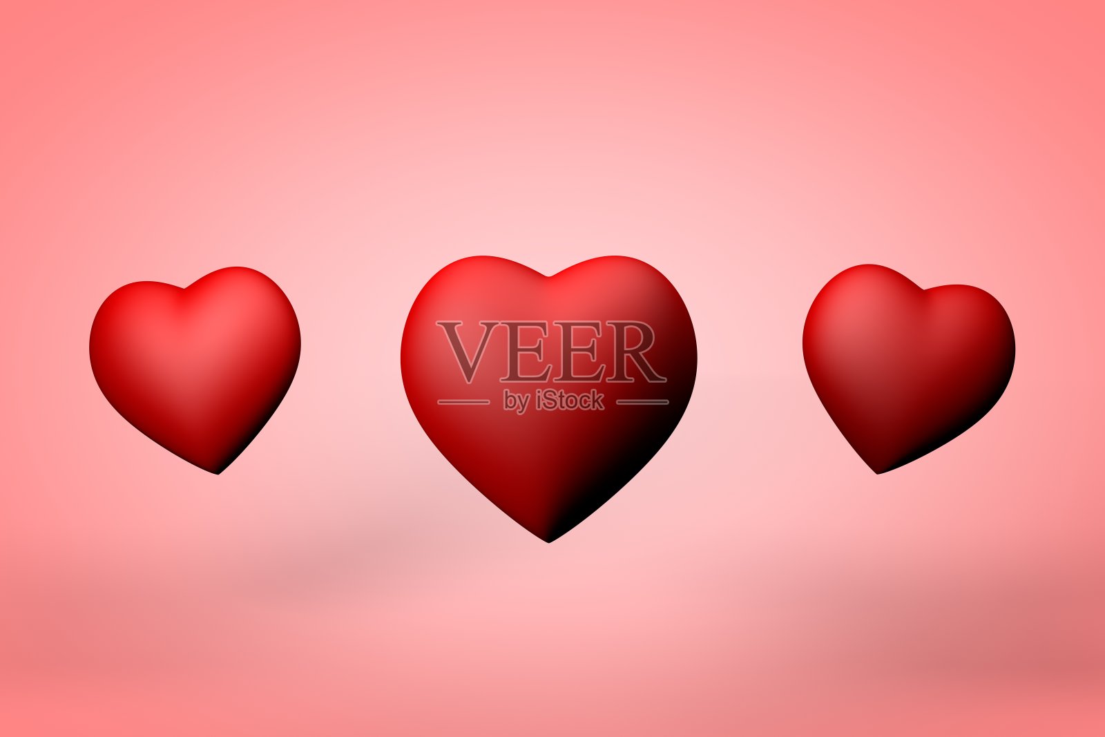 三颗红心的3D渲染。爱的庆祝活动的概念。照片摄影图片