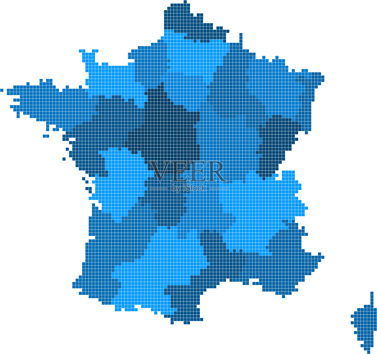 蓝色方形法国地图上的白色背景。矢量插图。插画图片素材