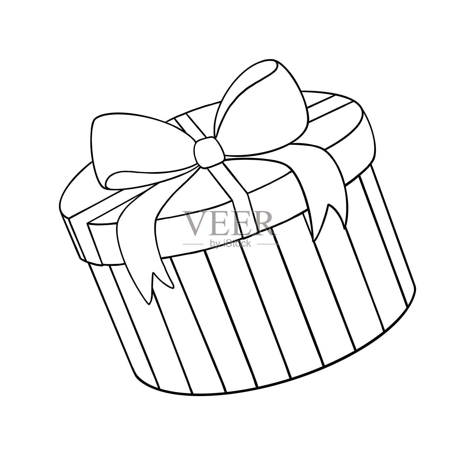 手绘条纹礼帽盒(现送)。线条艺术元素隔离为假日设计。插画图片素材