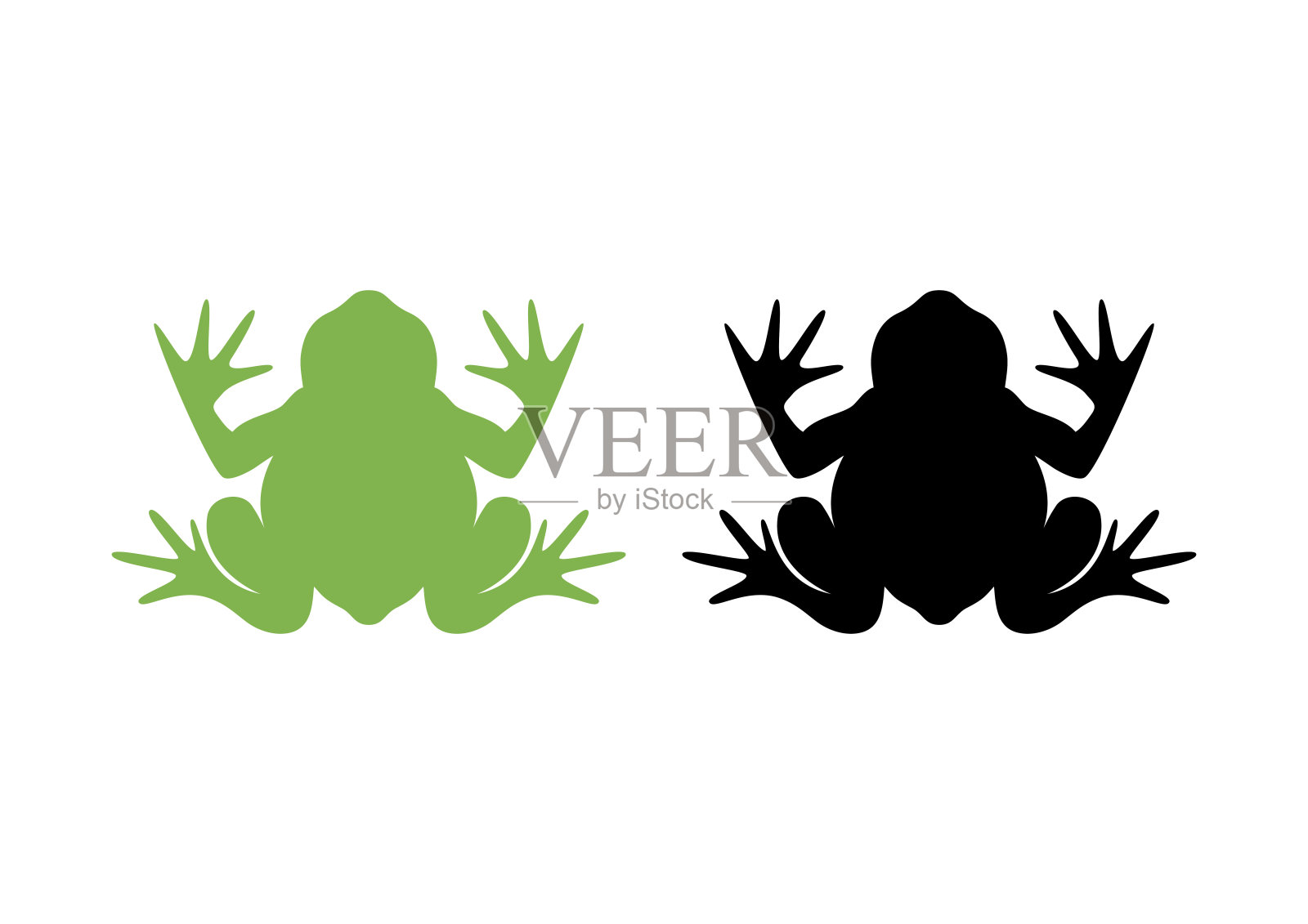 青蛙黑色和绿色轮廓图标设置矢量设计元素图片