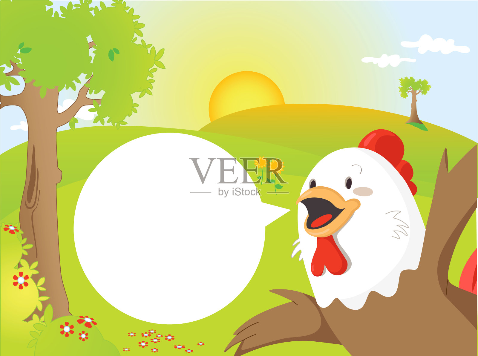 和农场里的小鸡一起度过崭新的一天插画图片素材