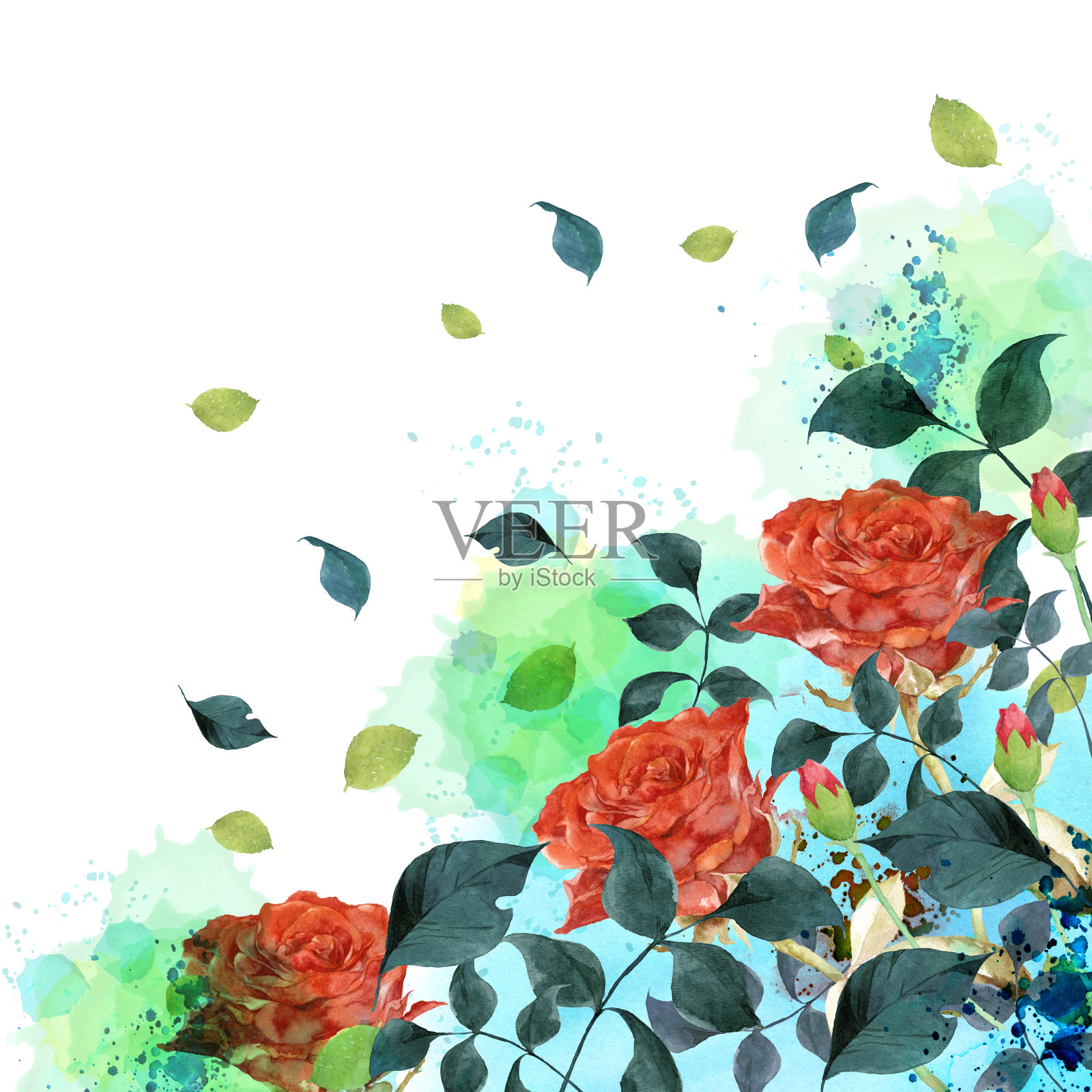 水彩玫瑰花园插画图片素材