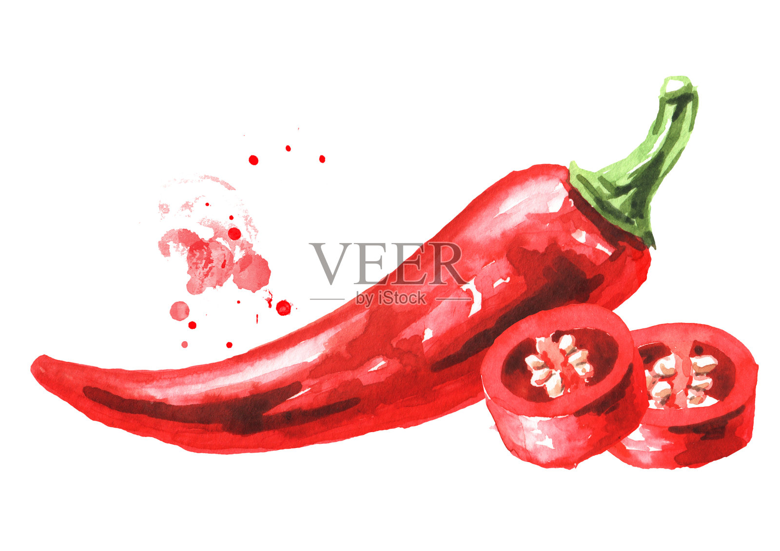 红辣椒。手绘水彩插图孤立的白色背景插画图片素材