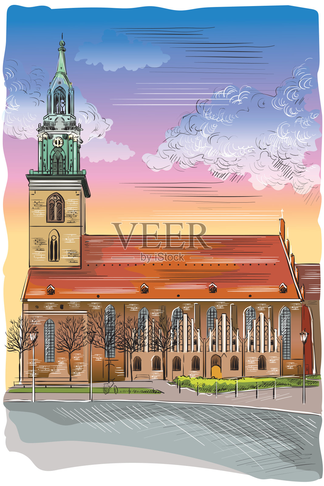 柏林的彩色圣玛丽教堂插画图片素材