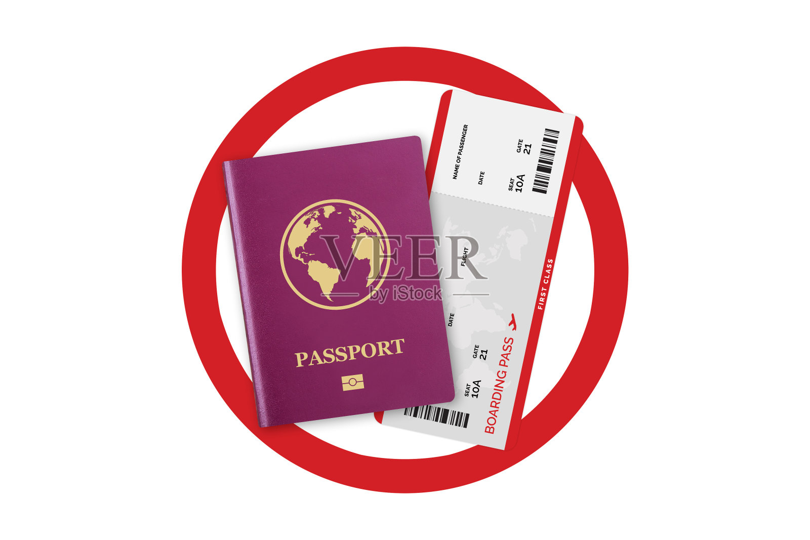 红色逼真国际护照和机票照片摄影图片