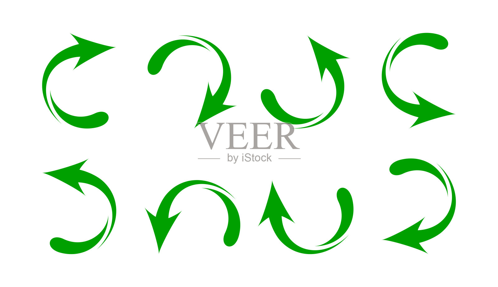 箭头图形绿色隔离在白色背景，弯曲箭头绿色现代，插图箭头符号图标，剪辑艺术箭头绿色圆形形状设计元素图片