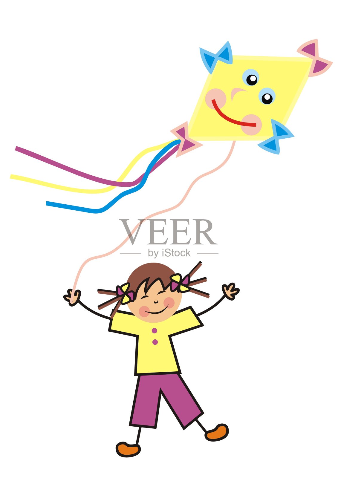 女孩和纸风筝，矢量插图设计元素图片