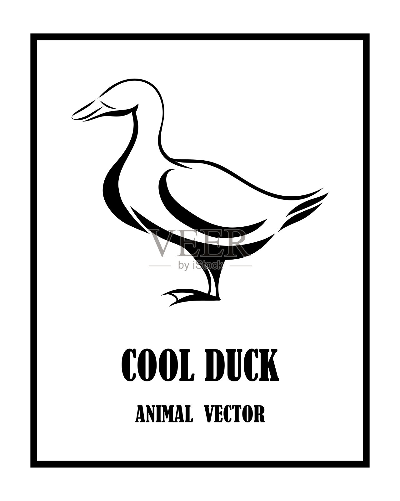 向量线艺术插图标志的一只鸭子。它是站。它是黑色和白色的。插画图片素材