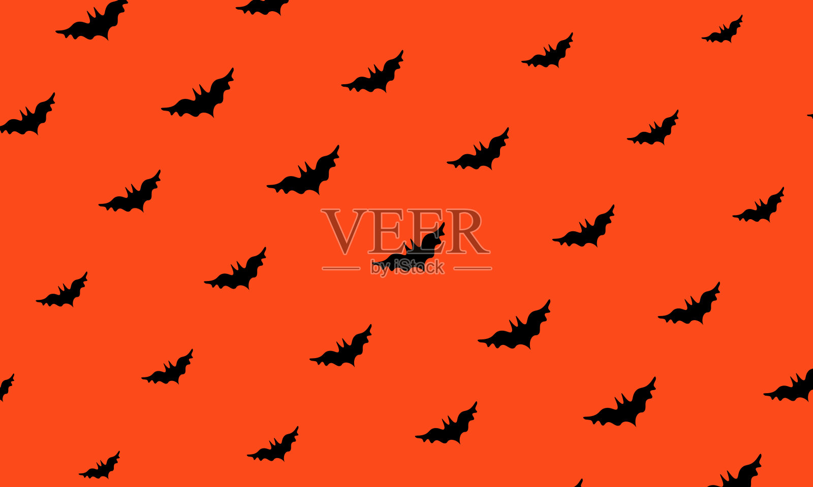 蝙蝠万圣节无缝图案与橙色背景。黑色蝙蝠的轮廓在橙色的背景。向量EPS 10插画图片素材