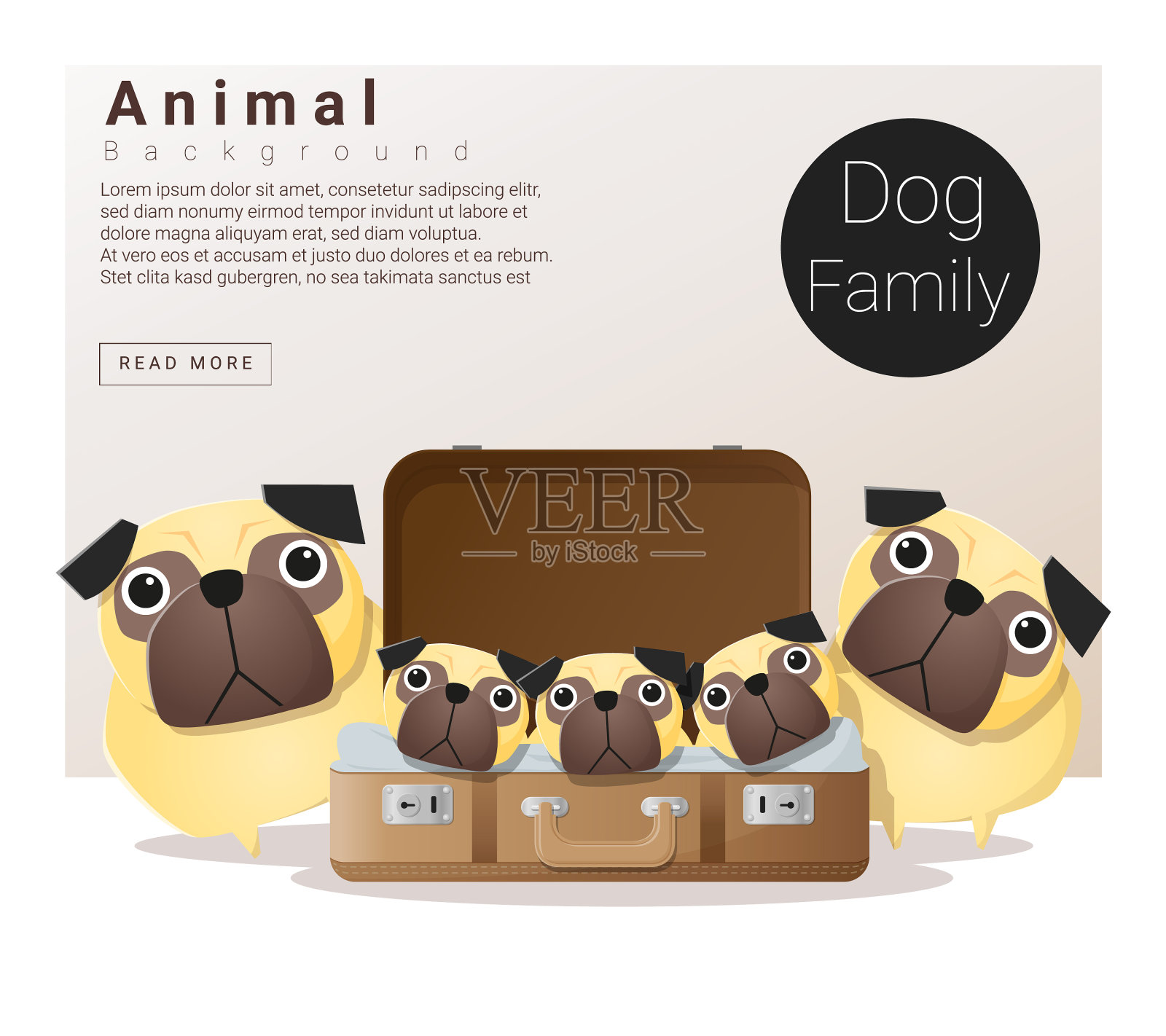 可爱的动物家庭背景与狗插画图片素材