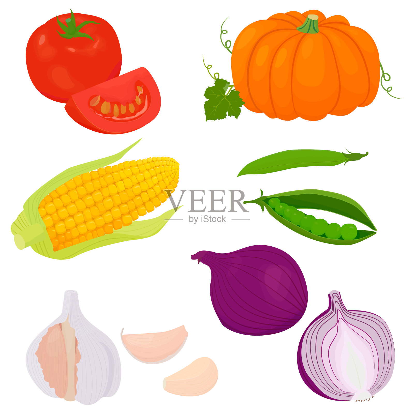 蔬菜矢量图标设置孤立的白色背景设计元素图片