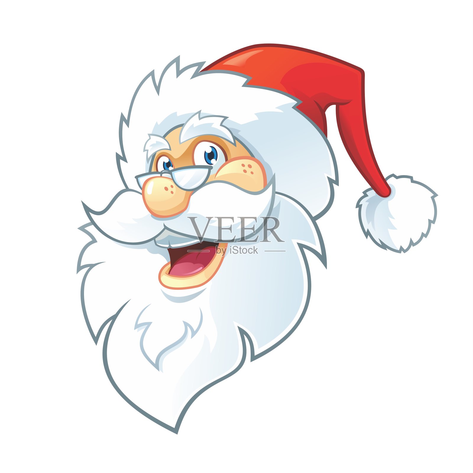 圣诞老人的卡通脸，胡子和帽子插画图片素材