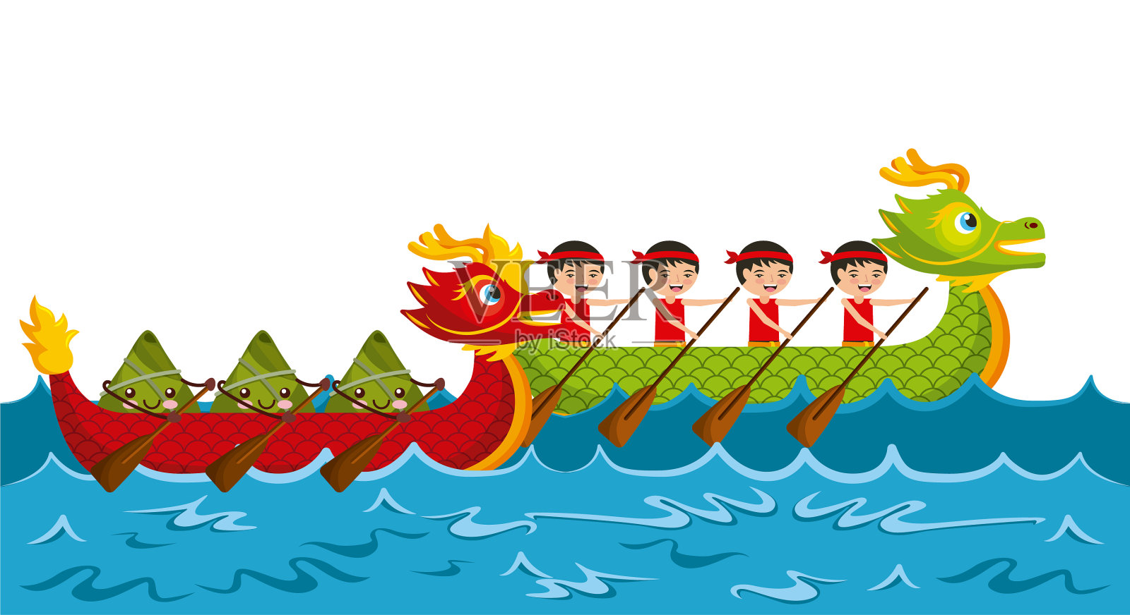 卡通赛艇队中国粽子节插画图片素材
