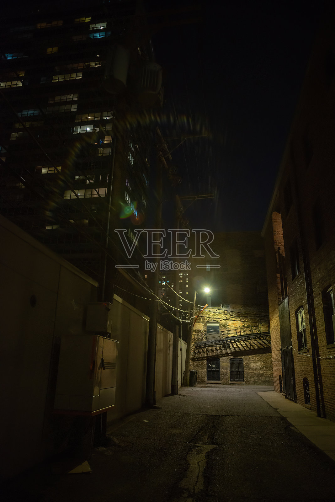 夜晚黑暗而诡异的城市小巷照片摄影图片