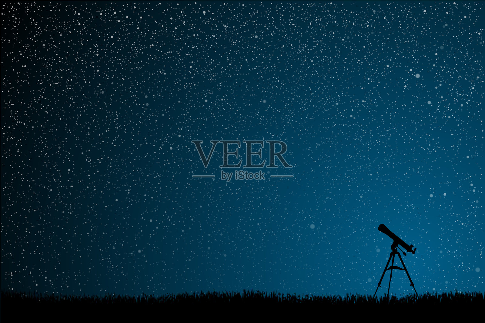 望远镜在星光灿烂的蓝色夜空上插画图片素材