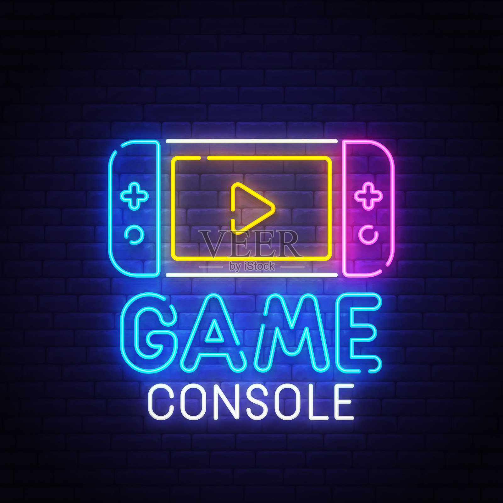 游戏控制台霓虹灯招牌亮招牌设计模板素材