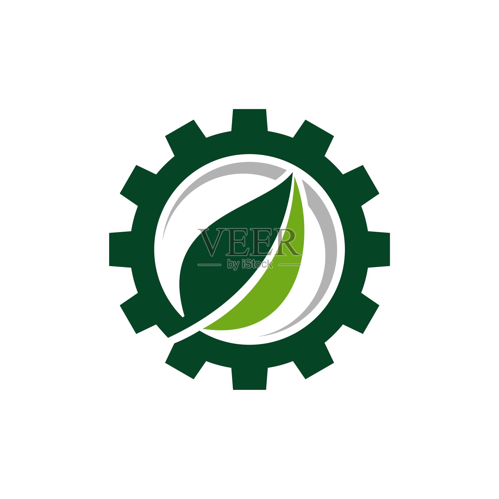 绿叶和齿轮标志模板插图设计。向量EPS 10。设计元素图片