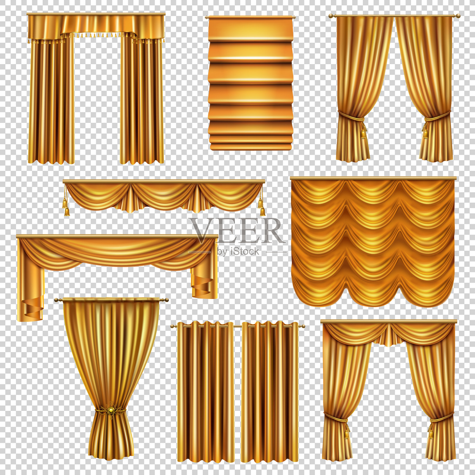 豪华金色窗帘透明套图标素材