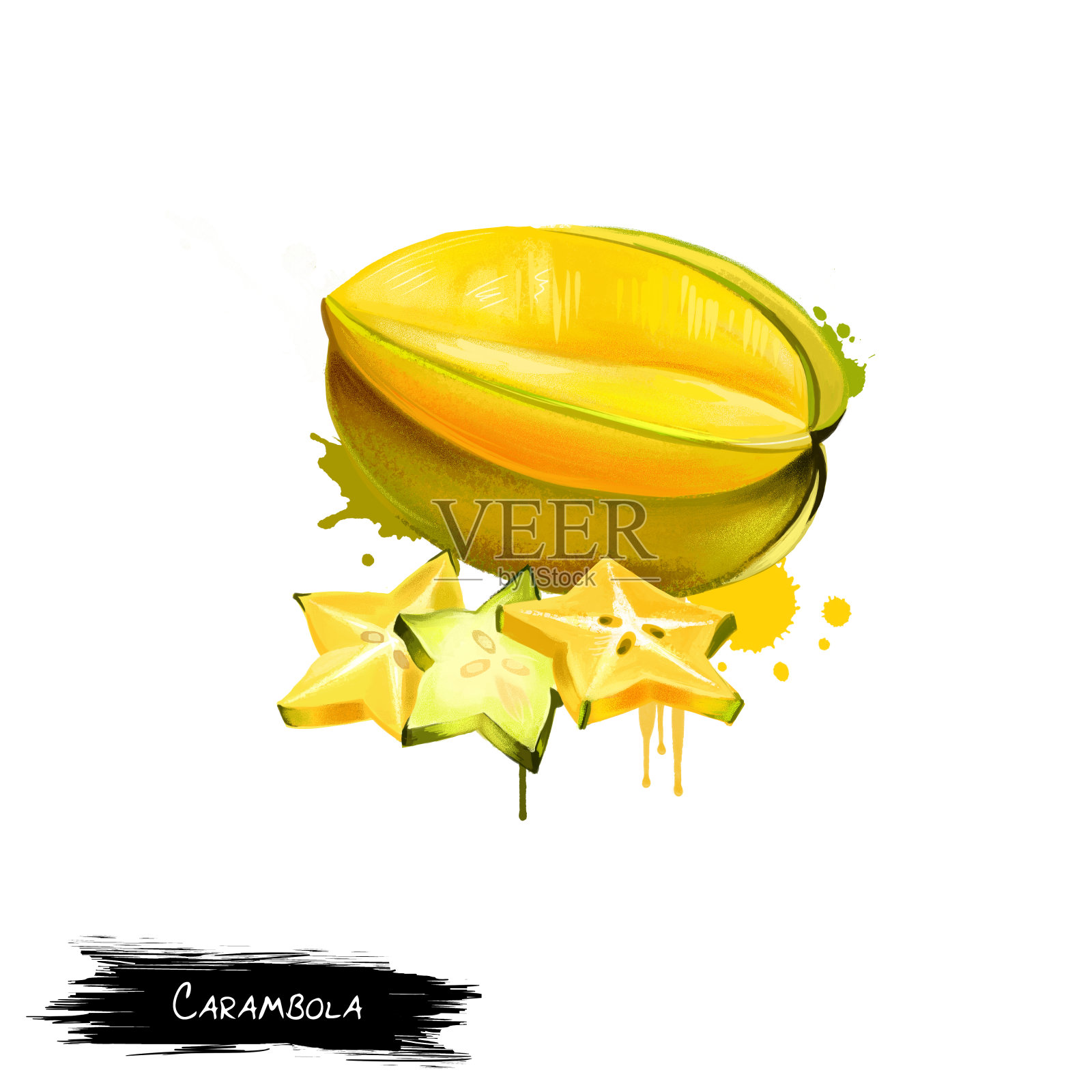 在白色背景上分离的黄色水果杨桃插画图片素材