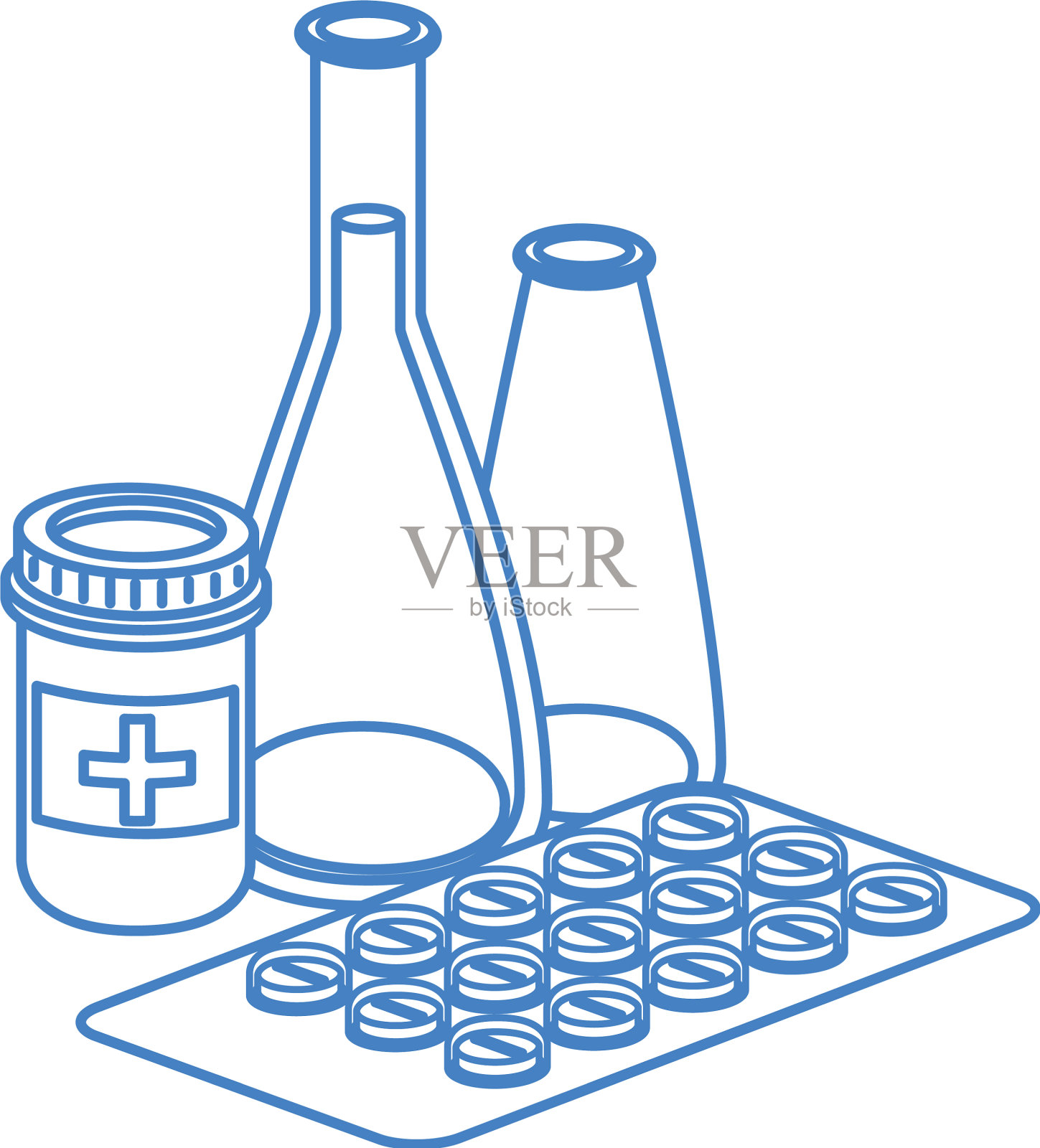 白色的实验室仪器和药品插画图片素材