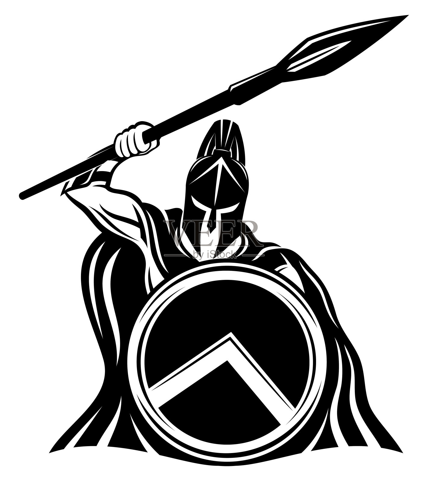 斯巴达人用矛和盾做手势。插画图片素材