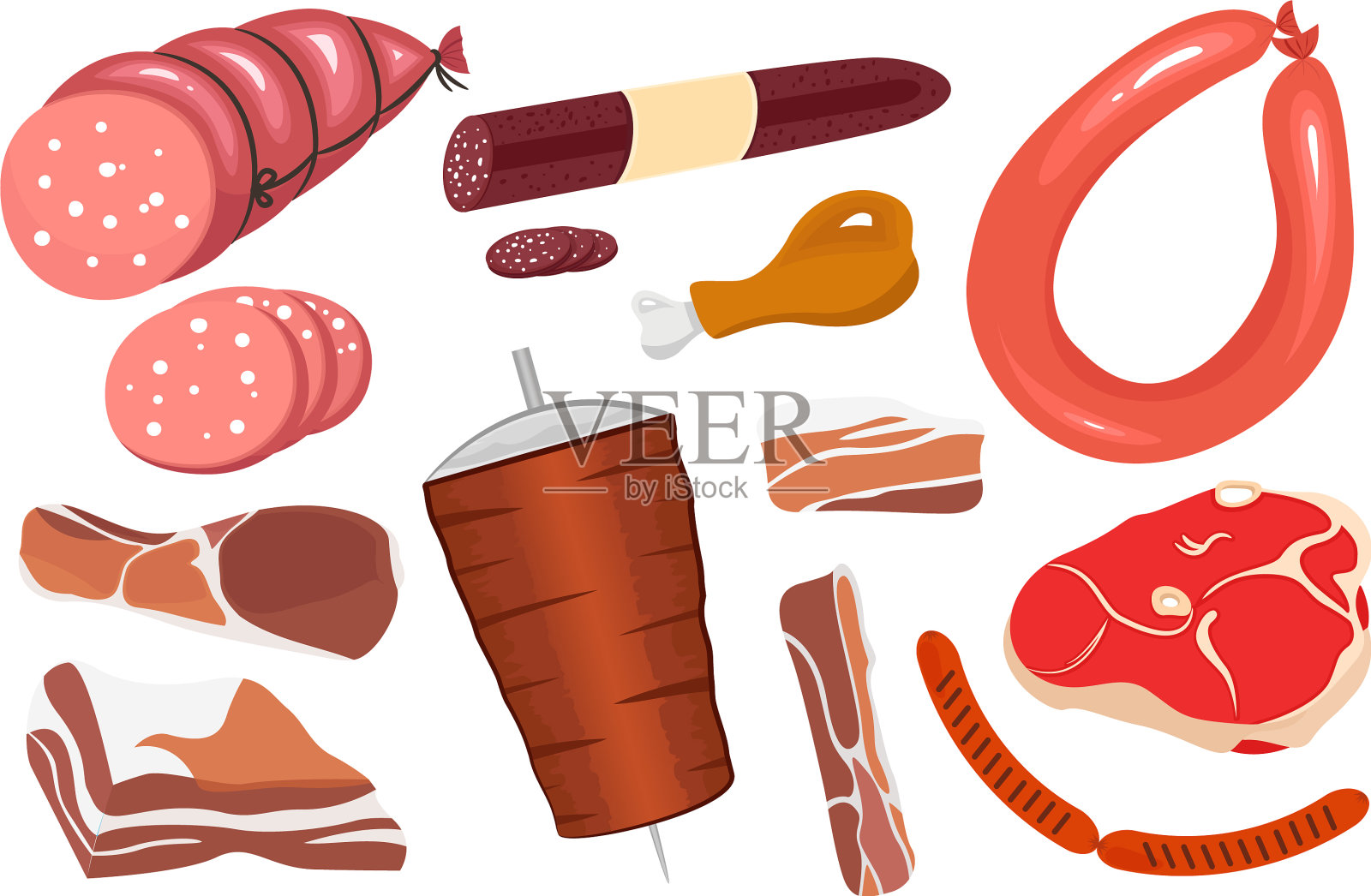 一套不同种类的肉插画图片素材