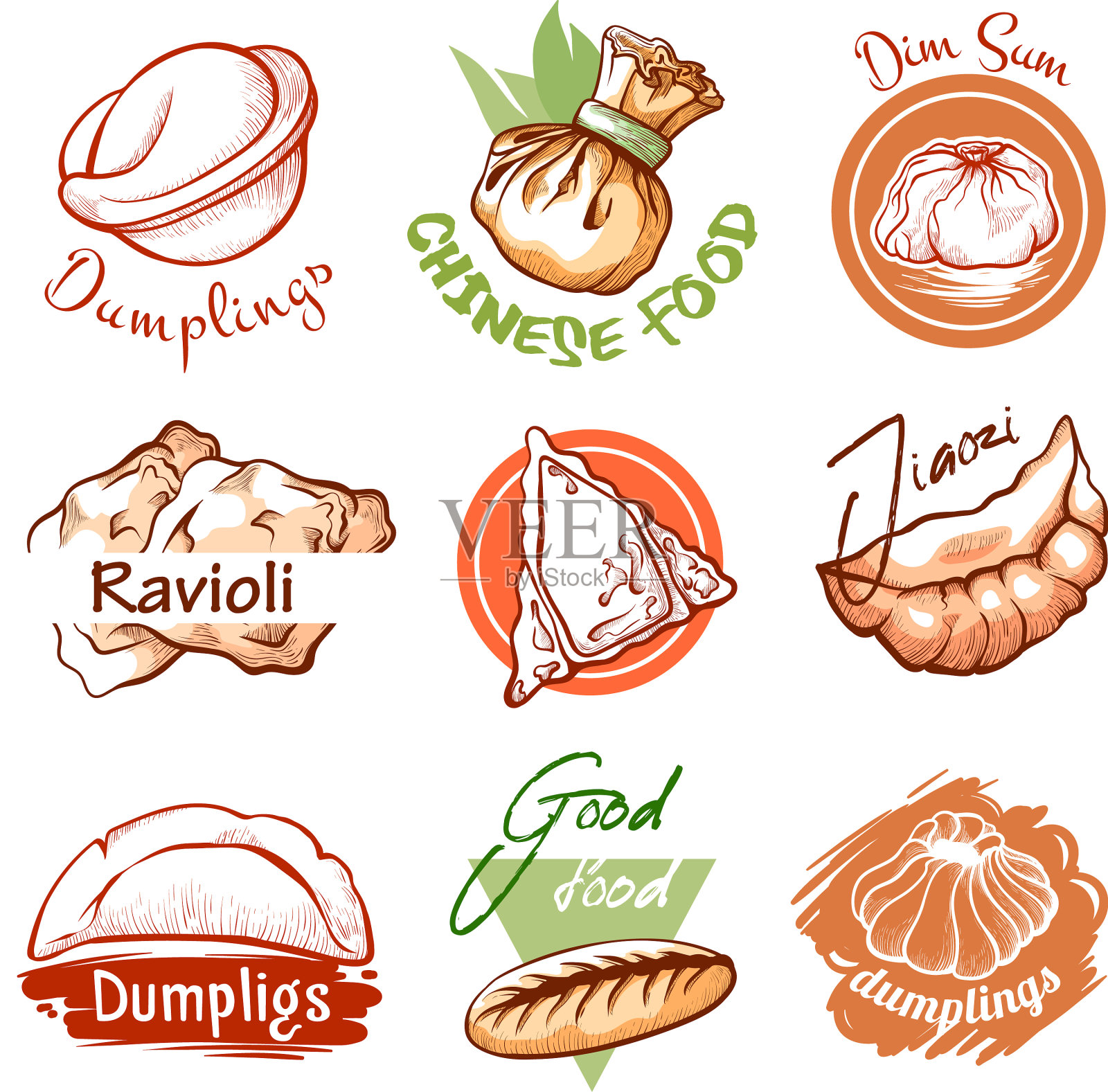 饺子东方餐厅的logo和图形插画图片素材