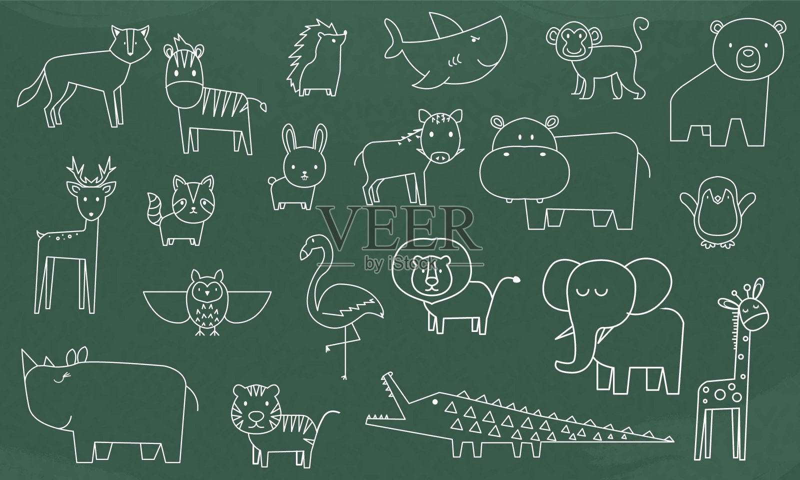 学校黑板的教育理念以动物园动物线为艺术设计载体。插画图片素材