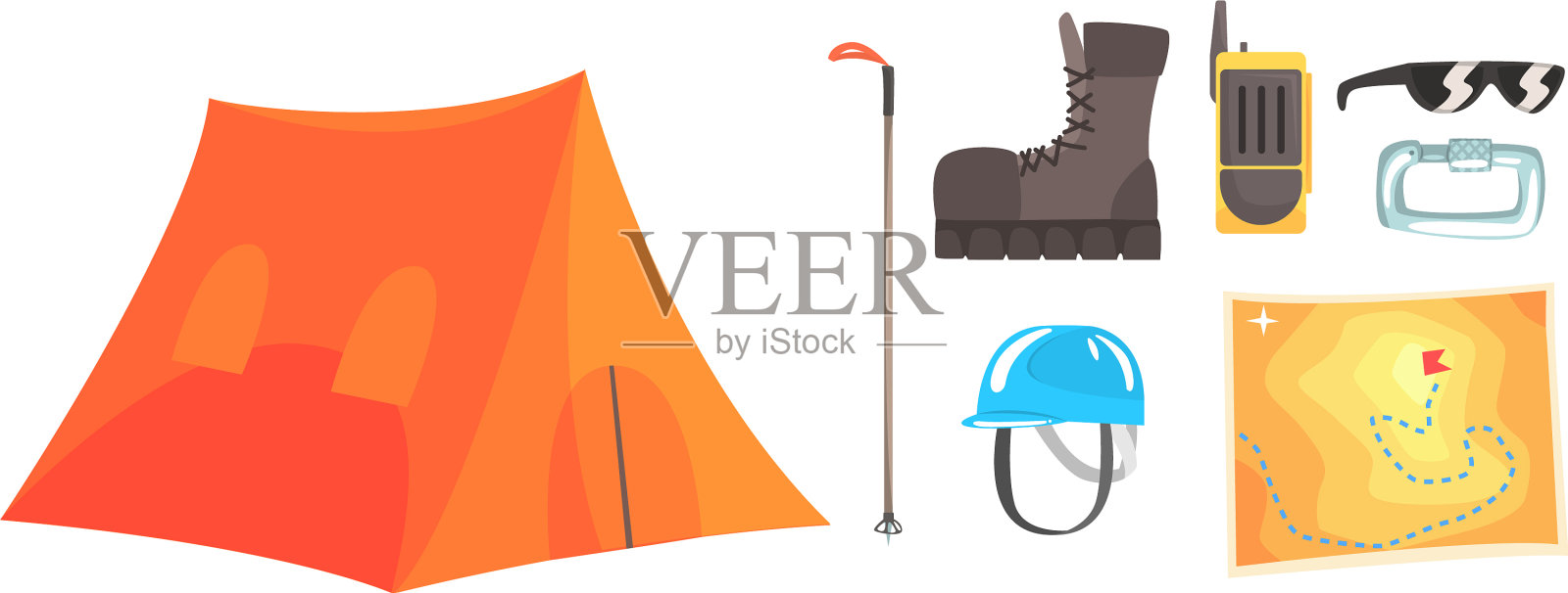 橙色的帐篷和攀登者插画图片素材