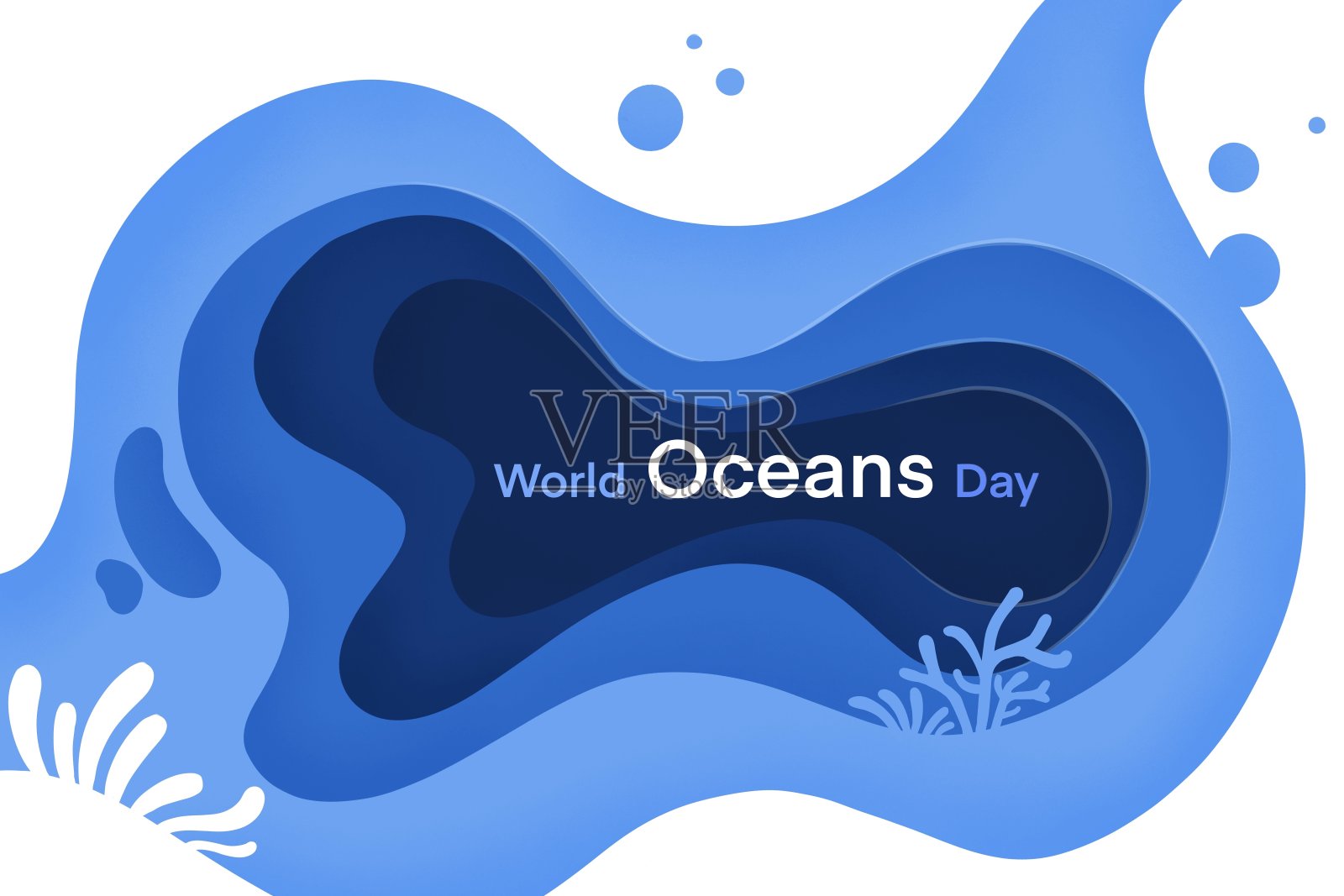 世界海洋日，用纸艺术的风格，阻止海洋塑料污染，海洋动物水下，动物和环保的理念，3d剪纸纹理插画图片素材