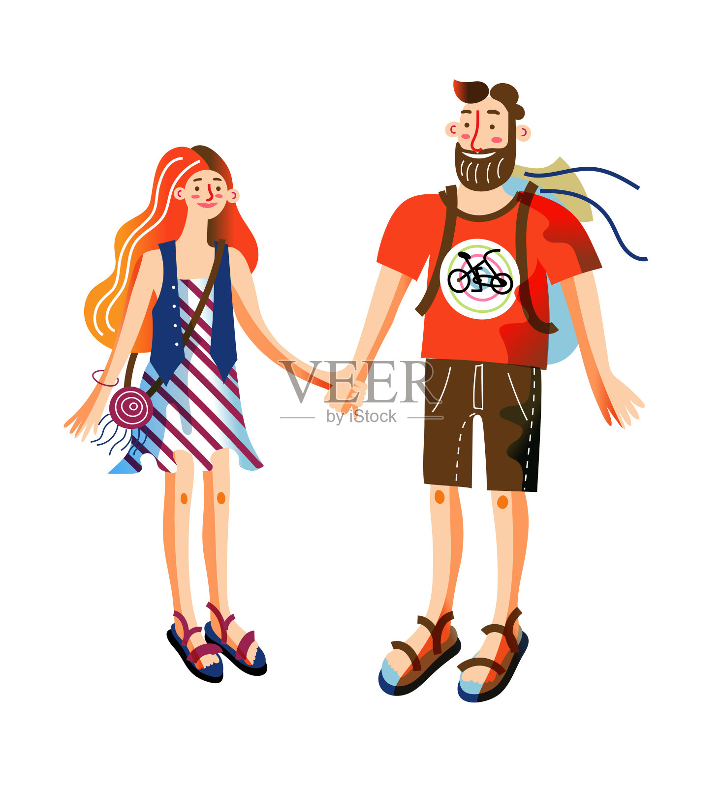 矢量人物插图可爱的夫妇在夏天的衣服设计元素图片