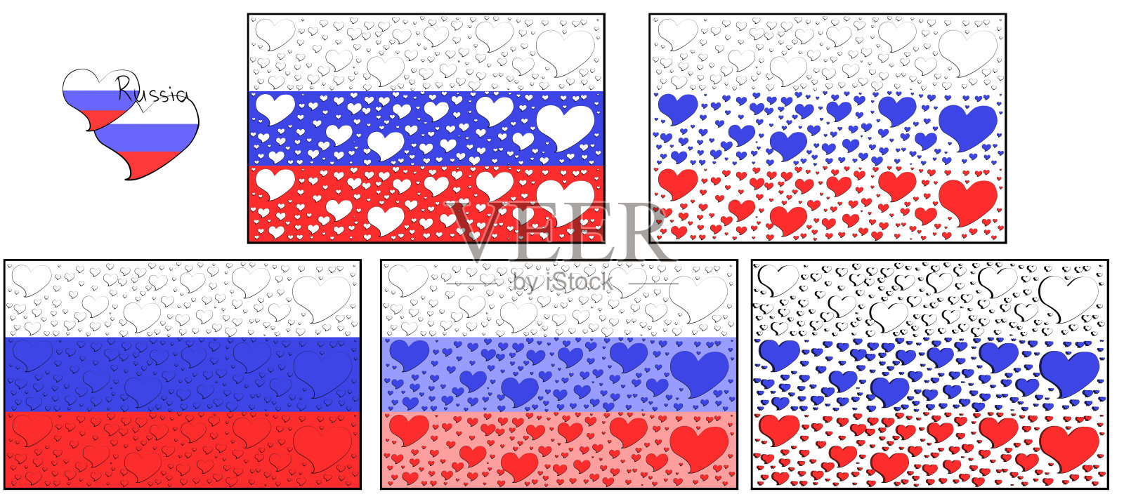 插图的不同变种俄罗斯三色旗与心的形状插画图片素材
