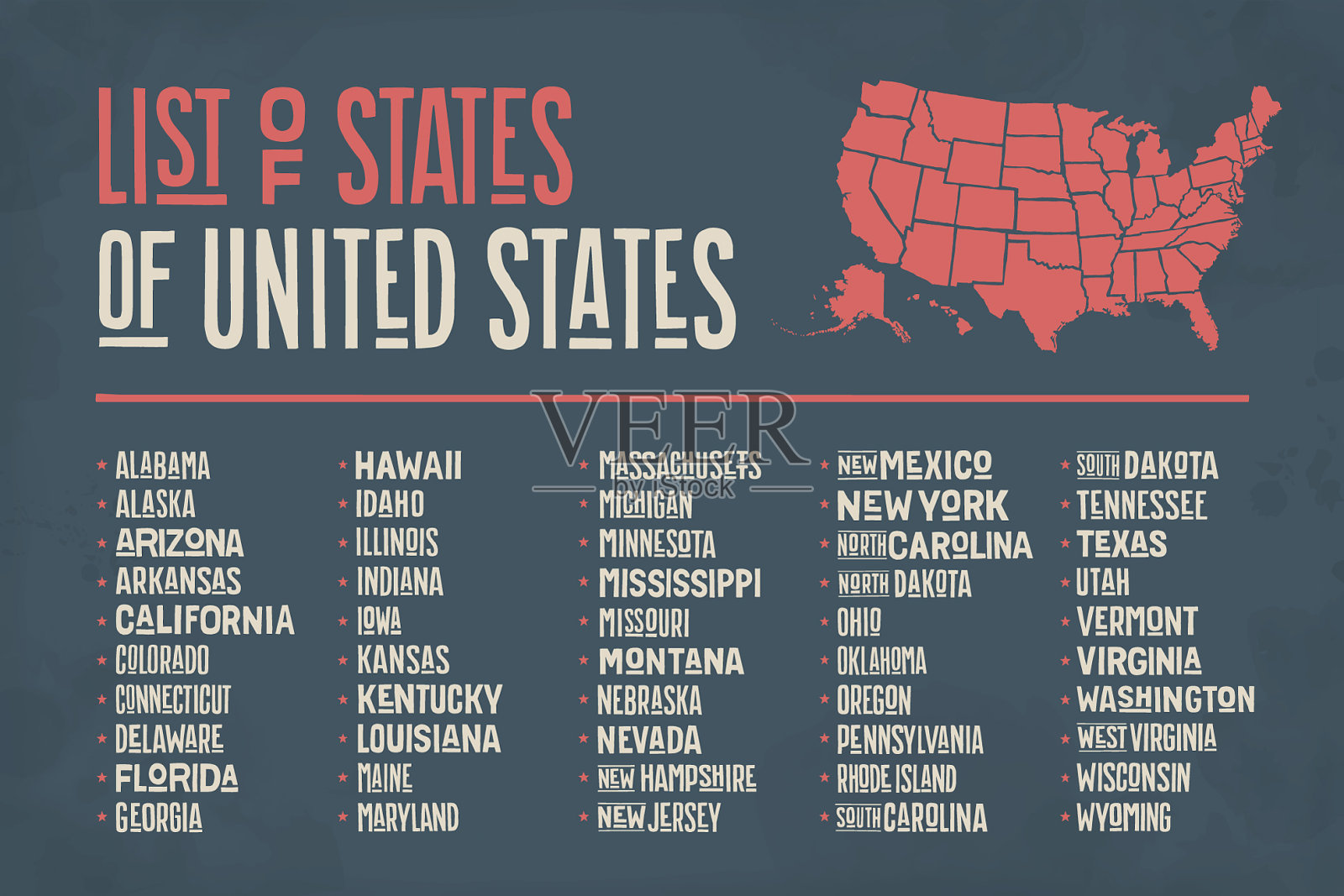 美利坚合众国的州名单插画图片素材