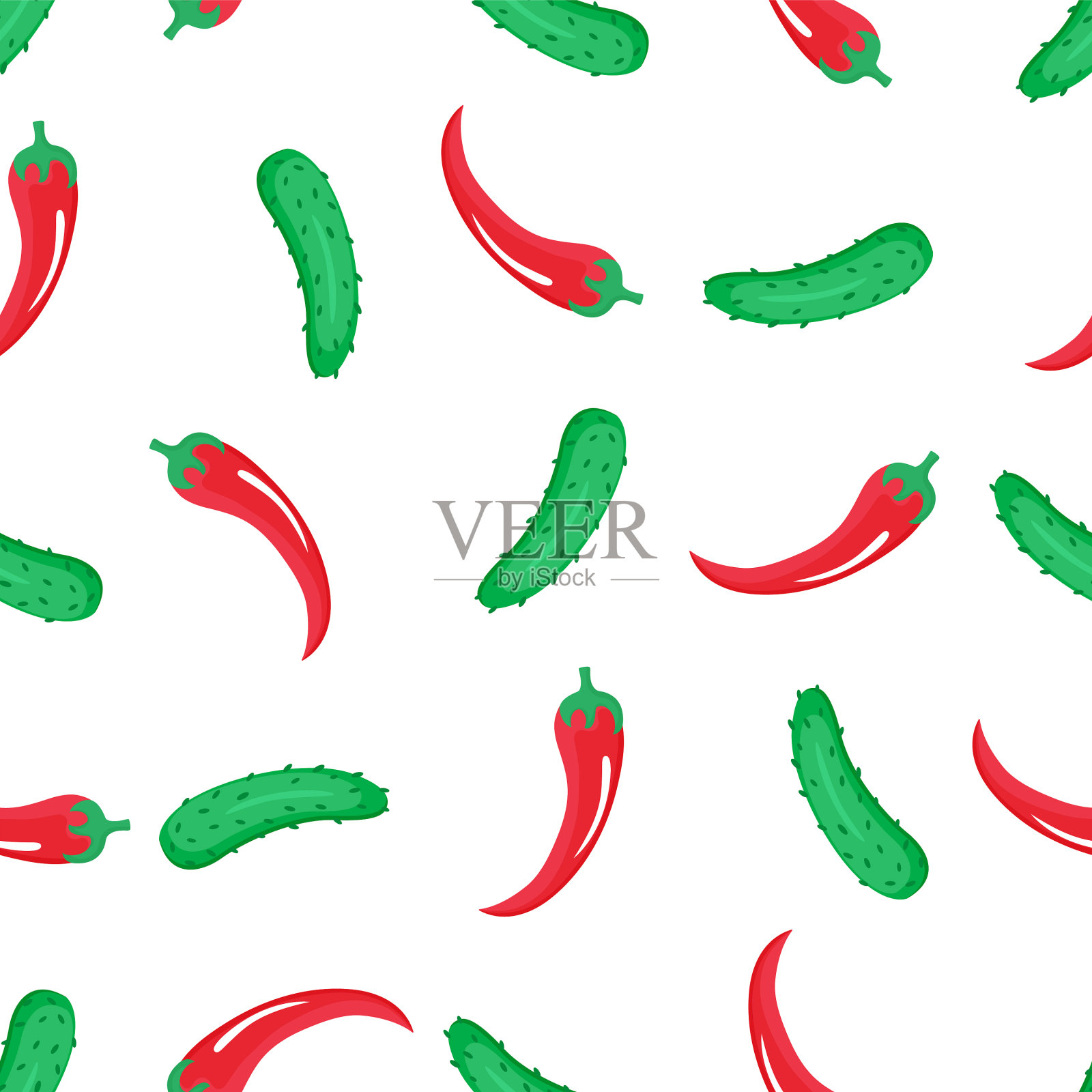 黄瓜和辣椒无缝模式插画图片素材