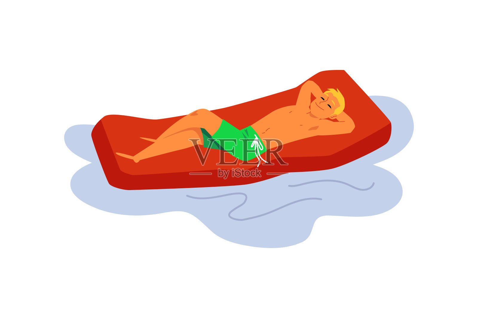 卡通人躺在充气水床垫-孤立的矢量插图设计元素图片