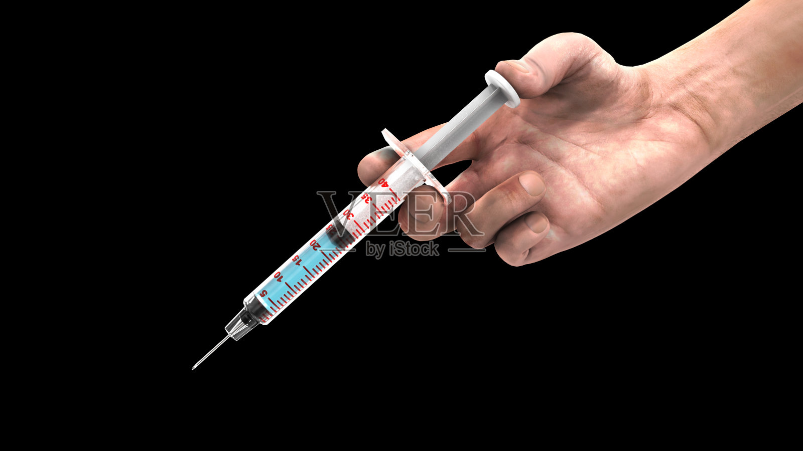 真实人手注射疫苗注射器3d渲染包括alpha裁剪路径。照片摄影图片
