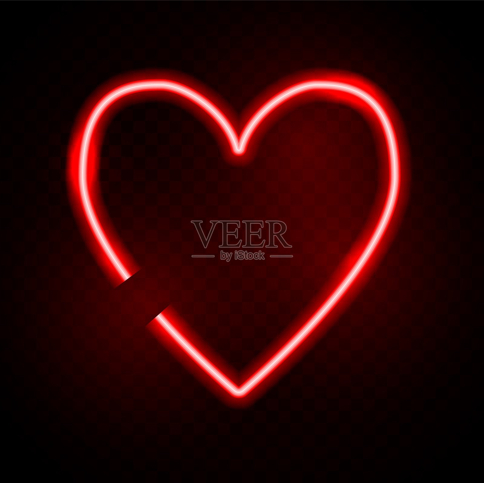 霓虹灯的心。矢量情人节概念。爱红灯架。照明浪漫的图标插画图片素材