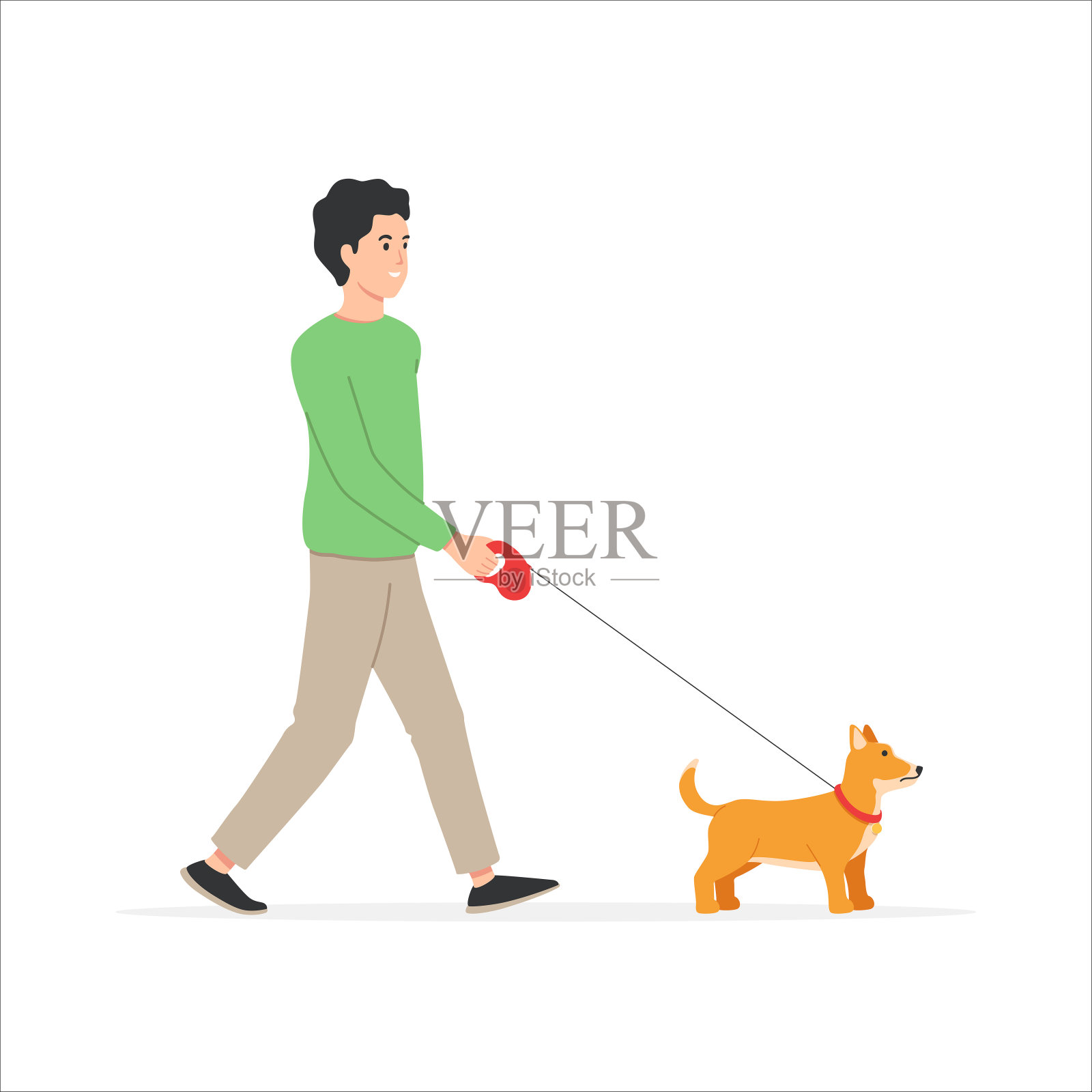 带着狗散步的人插画图片素材